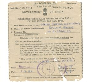 Click to enlarge: Tax Clearance Certificate, India 1982