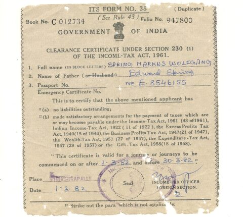 Click to enlarge: Tax Clearance Certificate, India 1982
