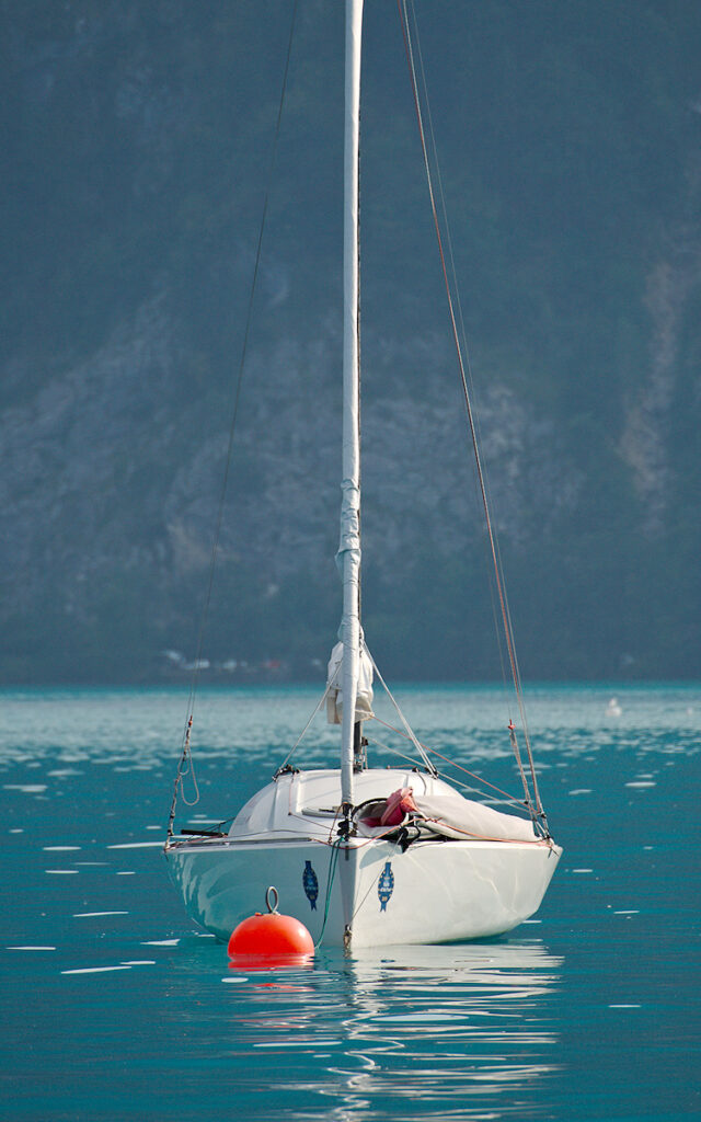 Sailboat on buoy at Attersee, Austria
