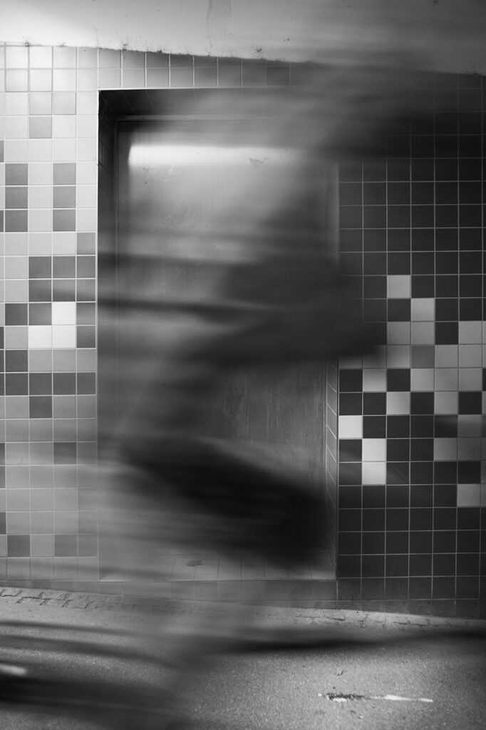 Ghost Biker, Bahnhofstraße 2, Freilassing, Black & White, Urban, motion blur, geotagged