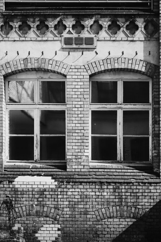 Eyes of the House, Wilhelminenhofstraße, Berlin, geotagged, Black & White, Common Places, Doors and Windows, Urban