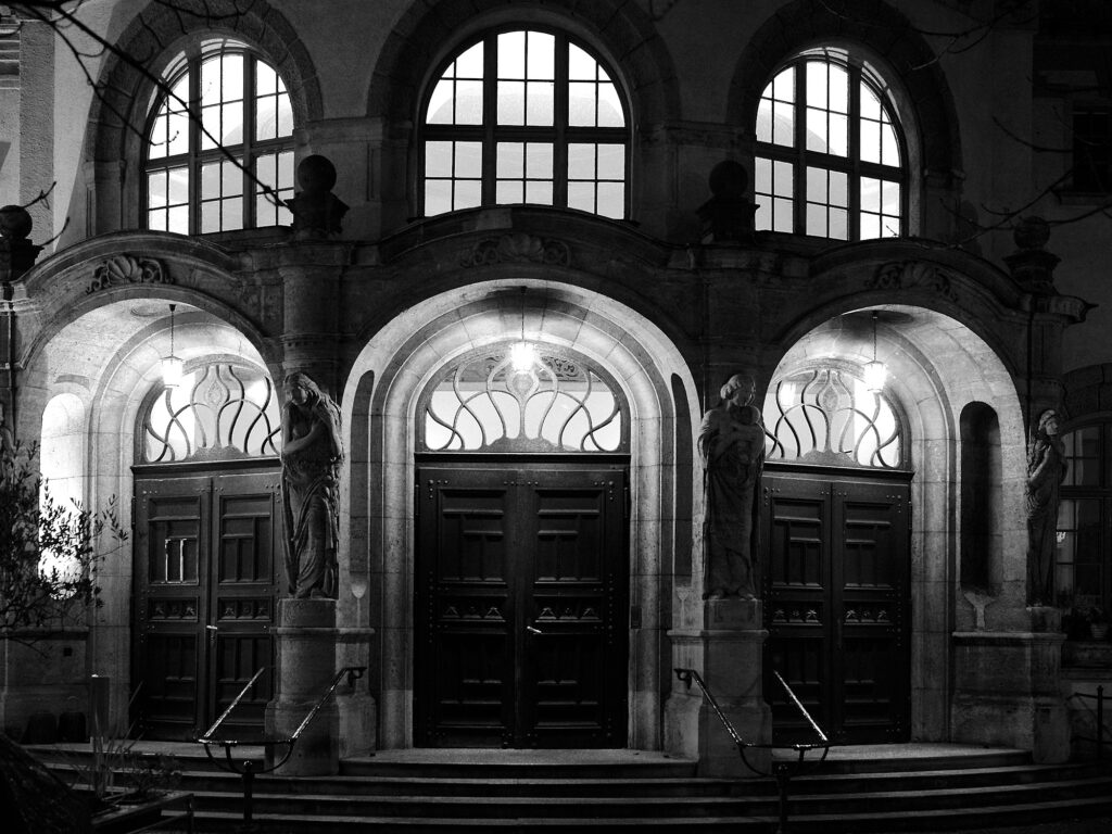 Müllersches Volksbad, Zellstr., Munich, Architecture, Art Nouveau, Black & White, Common Places, Urban