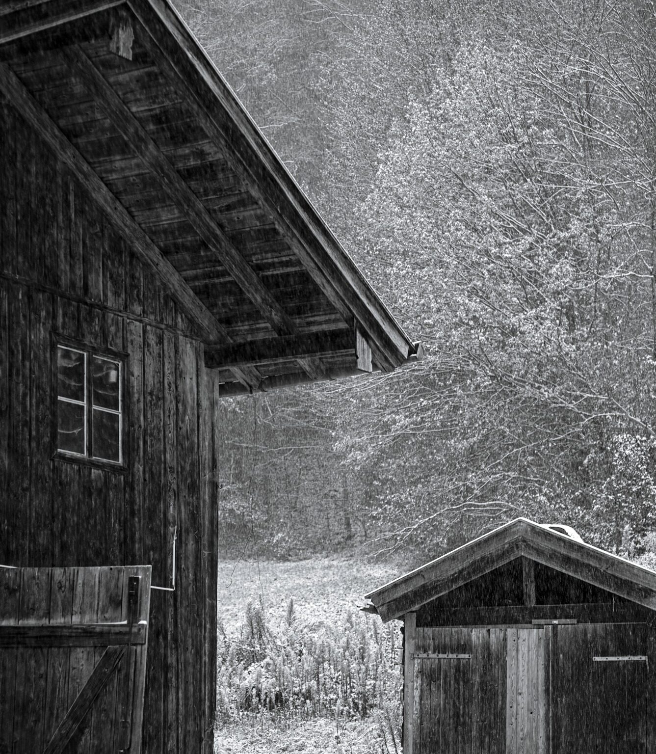 Huts in Snowfall
