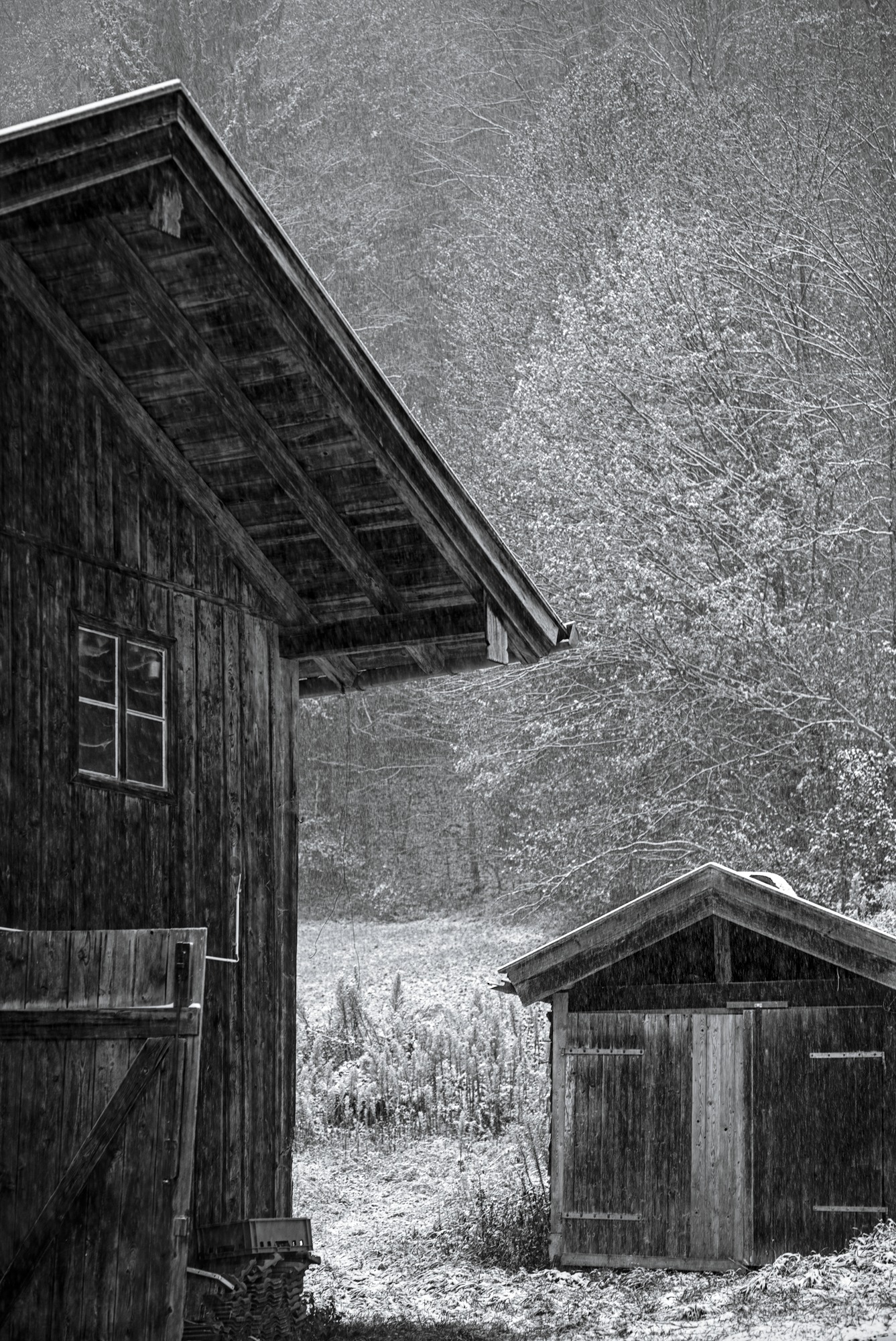 Huts in Snowfall